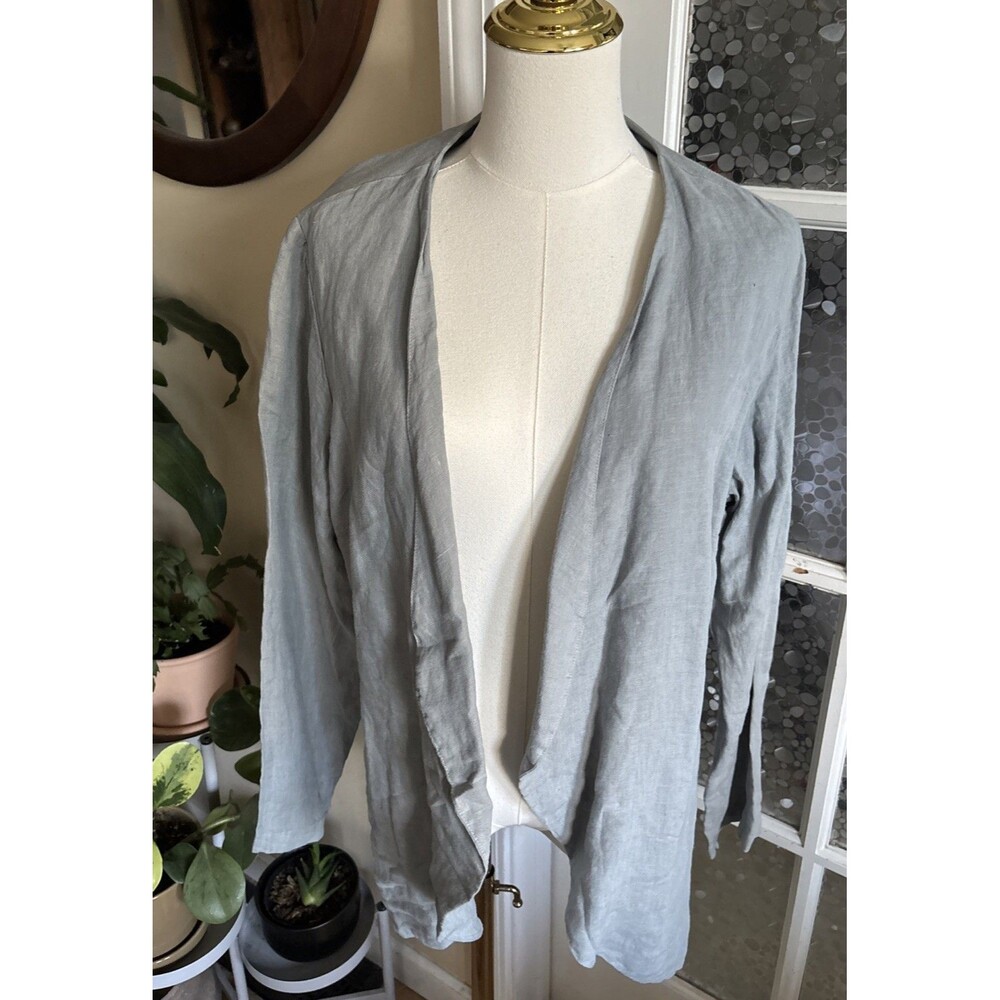 Cut Loose Linen Top Jacket Sz M Open Front Dusty Blue Lagenlook Cardigan